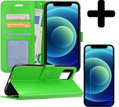 Hoes voor iPhone 12 Pro Hoesje Book Case Met Screenprotector Tempered Glass - Hoes voor iPhone 12 Pro Case Hoesje Cover - Hoes voor iPhone 12 Pro Hoes Wallet Case Hoesje - Groen
