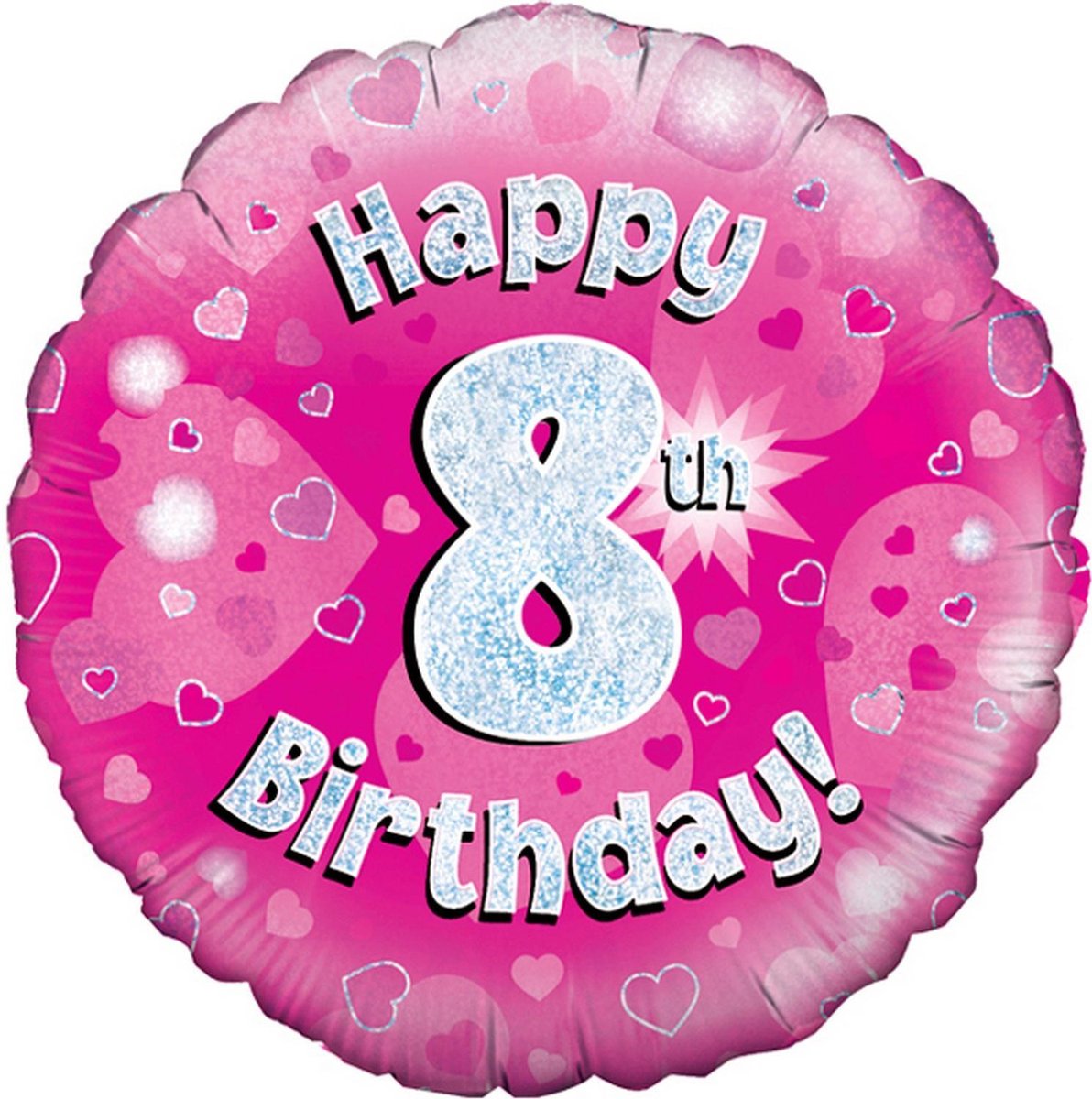 Oaktree 18 Inch Happy 8th Birthday Pink Holographic Balloon (Pink/Silver)
