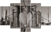 Schilderij , Zicht op Brooklyn Bridge  , Zwart grijs ,4 maten , 5 luik , wanddecoratie , Premium print , XXL