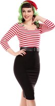 Collectif Manuela Striped 60's Pencil Jurk Zwart Rood