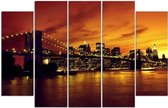 Schilderij , Brooklyn Bridge , Zwart oranje ,4 maten , 5 luik , wanddecoratie , Premium print , XXL