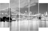 Schilderij , Brooklyn Bridge in Zwart wit ,4 maten , 5 luik , wanddecoratie , Premium print , XXL