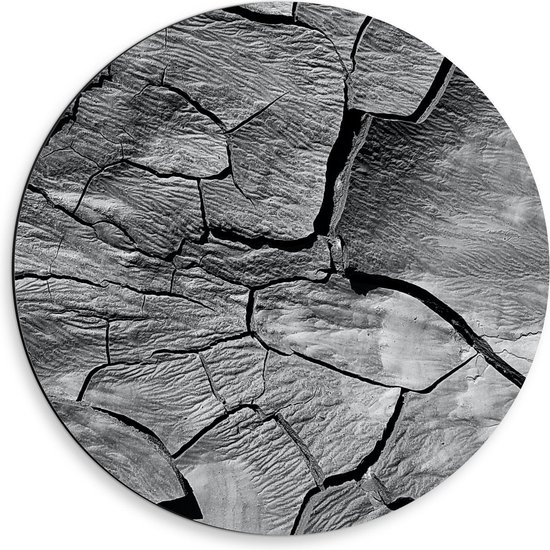 Dibond Wandcirkel - Grijs Gescheurde Ondergrond - 50x50cm Foto op Aluminium Wandcirkel (met ophangsysteem)