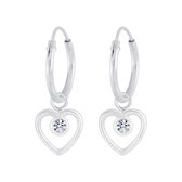 Zilver 12mm oorringen hart hanger met zirkonia crystal | hartje oorbellen dames zilver | Heart Ear hoops | zilverana