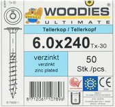 Woodies tellerkopschroeven 6.0x240 verzinkt T-30 deeldraad 50 stuks