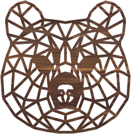 Geometrische Dieren Panda - Noten hout - S (25x26 cm) - Cadeau - Kinderen - Geschenk - Woon decoratie - Woonkamer - Slaapkamer - Geometrische wanddecoratie - WoodWideCities