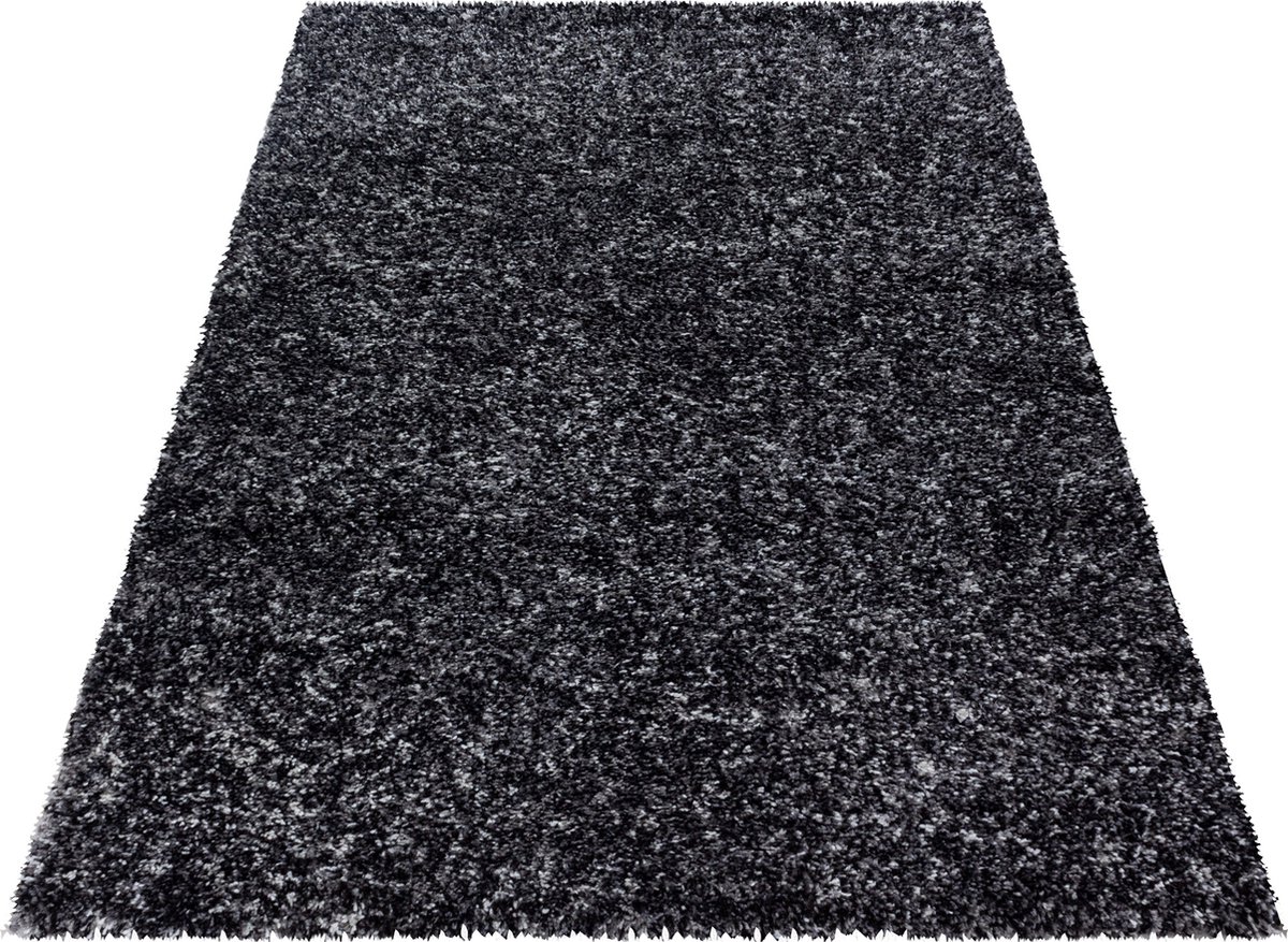 Hoogpolig tapijt, gemêleerd patroon, antracietkleur, geschikt voor de woonkamer, met jute achterkant, afmeting: 80 x 250 cm