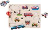 Houten knopjes/noppen speelgoed puzzel voertuigen thema 30 x 22 cm - Educatief speelgoed voor kinderen
