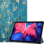 Tablet Hoes voor Lenovo Tab P11 - Tri-Fold Book Case - Cover met Auto/Wake Functie - Witte Bloesem