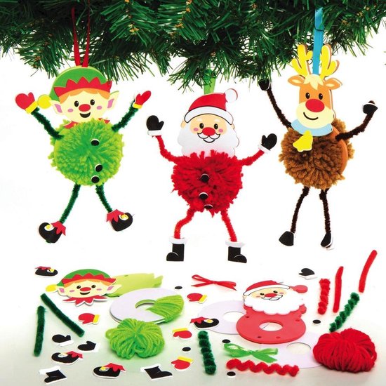 Loisir Créatifs Pour Enfants Et Adultes À Créer Et Décorer. Paquet De 3 Baker Ross AX486 Kit De Décorations De Noël En Pompons
