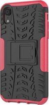 GadgetBay Bandenprofiel hoesje TPU Polycarbonaar iPhone XR case - Zwart Roze Bescherming