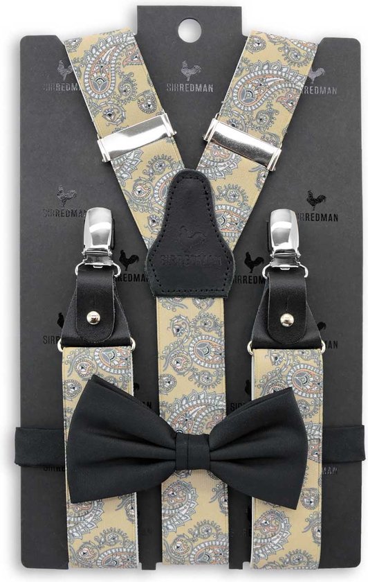 Sir Redman - Bretels met strik - bretels combi pack Soft Paisley - beige