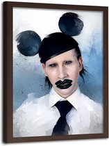 Foto in frame , Marilyn Manson muis , 70x100cm , zwart wit blauw , wanddecoratie