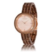 HOT&TOT | Phoenix - Houten horloge voor dames - 36mm - Walnoot hout - Rozenkwarts steen - Roségoud - Bruin