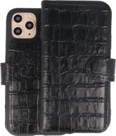 BAOHU Krokodil Handmade Leer Telefoonhoesje - Wallet Case - Portemonnee Hoesje voor iPhone 11 Pro - Zwart