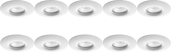 Spot Armatuur 10 Pack - Pragmi Luno Pro - GU10 Inbouwspot - Waterdicht IP65 - Rond - Wit - Aluminium - Ø82mm