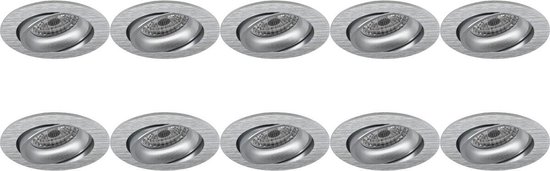 Spot Armatuur 10 Pack - Pragmi Delton Pro - GU10 Inbouwspot - Rond - Zilver - Aluminium - Kantelbaar - Ø82mm