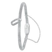 Lucardi Dames Armband mesh letter U met kristal - Staal - Armband - Cadeau - 19 cm - Zilverkleurig