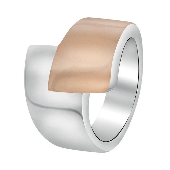 Lucardi Dames Ring staal/rose - Ring - Cadeau - Staal - Zilver- en Rosékleurig
