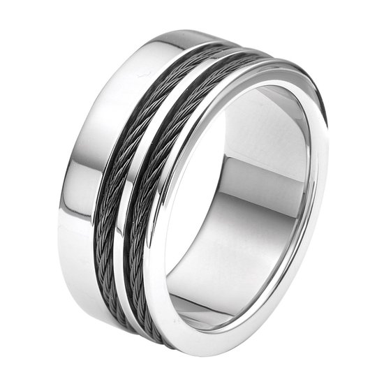 Lucardi Heren Ring met kabels - Ring - Cadeau - Staal - Zilverkleurig | bol.com