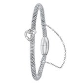 Lucardi - Donna Mae - Stalen armband mesh met hart kristal