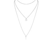 Lucardi Dames Ketting layering met disc - Echt Zilver - Ketting - Cadeau - 40 cm - Zilverkleurig