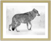 Foto in frame Wolf in zwart-wit, 3 maten, Premium print