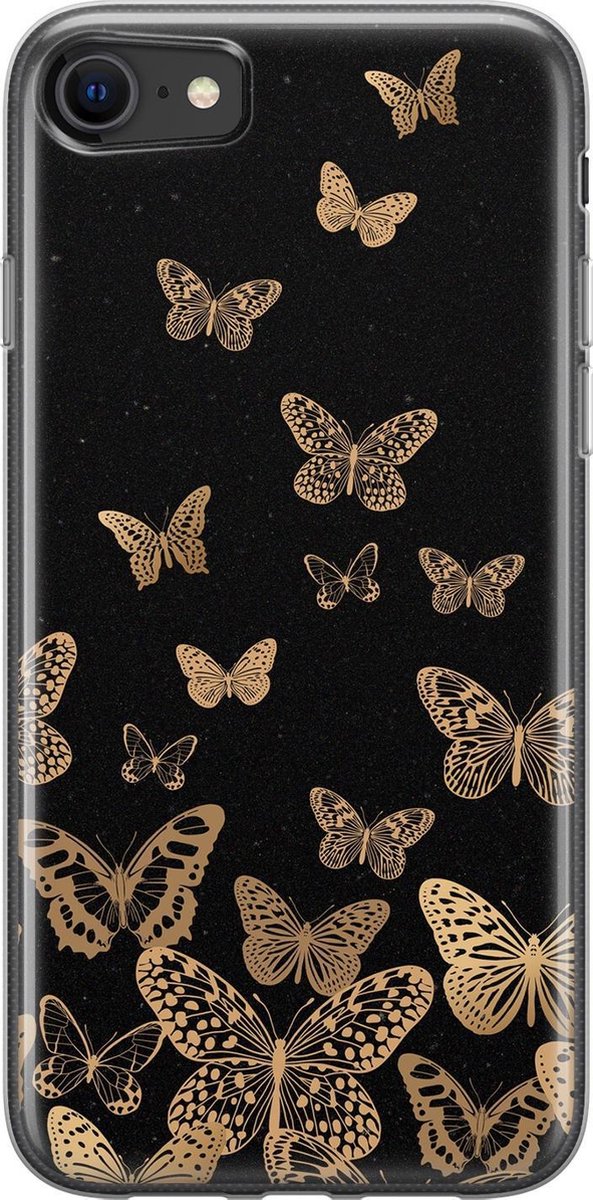 Leuke Telefoonhoesjes - Hoesje geschikt voor iPhone SE (2020) - Vlinders - Soft case - TPU - Print / Illustratie - Zwart