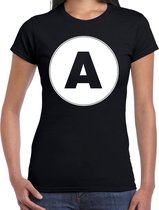 T-shirt met de letter A dames zwart voor het maken van een naam / woord voor teamsportdagen of als nawomen shirt - team A XS