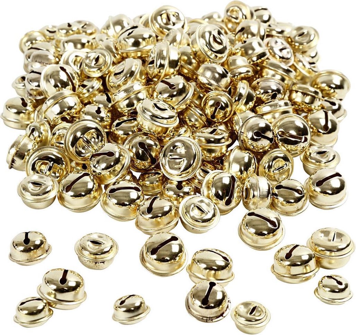 220x Gouden metalen belletjes 131517 mm met oog hobby/knutsel
