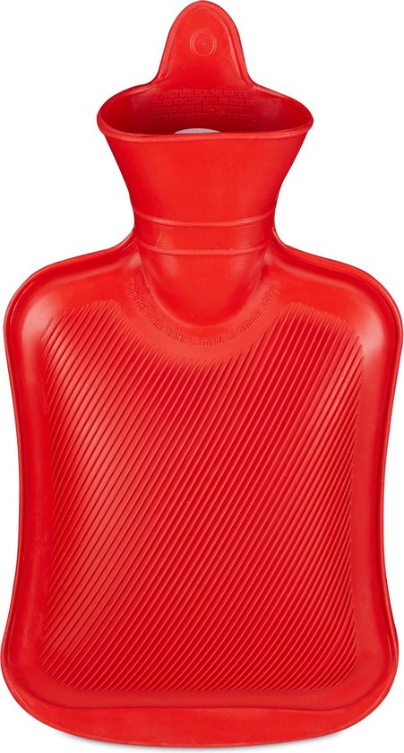 Relaxdays kruik rubber - warmwaterkruik - zonder hoes - 1 l - rood -  bedkruik - waterkruik | bol.com