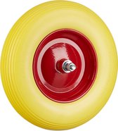 Relaxdays kruiwagenwiel rubber - bolderwagenwiel met as - antilekband stalen velg - geel
