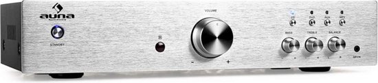 auna AV2-CD508 Stereo HiFi Audio Amplifier Home Theater Amplifier Music System (600 Watt Max, Aux-in, 3 x Stereo Cinch Line Input, Solid Stainless Steel Front Panel, Remote Control) Dark Silver