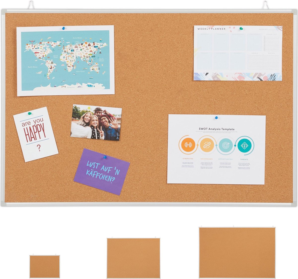 Bi-Office Kamashi Bulletin Board, Cork Memo Board with Gold