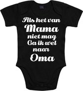 Baby romper met opdruk “Als het van mama niet mag ga ik wel naar oma”, (kraamcadeau) voor baby’s. Zwart met witte opdruk