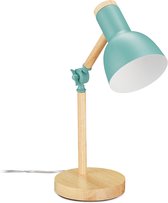 Relaxdays bureaulamp retro - kinderlamp bureau - leeslamp - tafellamp - E27 fitting - hout - groen