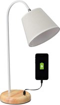 Relaxdays tafellamp usb - rustieke nachtlamp - bureaulamp oplaadfunctie - hout - E27 - A