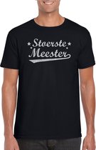 Stoerste meester cadeau t-shirt met zilveren glitters op zwart voor heren -  Einde schooljaar/ meester cadeau L