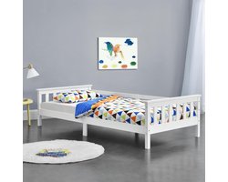 Kinderbed met bedbodem en uitvalbeveiliging 90x200 cm wit