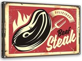 Schilderij Uithangbord Steak, 2 maten, rood/zwart/beige