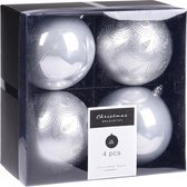 4x Kerstboomversiering luxe kunststof kerstballen zilver 10 cm - Kerstversiering/kerstdecoratie zilver