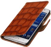 Wicked Narwal | Glans Croco bookstyle / book case/ wallet case Hoes voor Samsung Galaxy Prime G530F Bruin