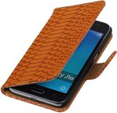 Wicked Narwal | Snake bookstyle / book case/ wallet case Hoes voor Samsung Galaxy J1 (2016) J120F Bruin