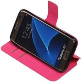 Wicked Narwal | Cross Pattern TPU bookstyle / book case/ wallet case voor Samsung Galaxy S7 G930F Roze