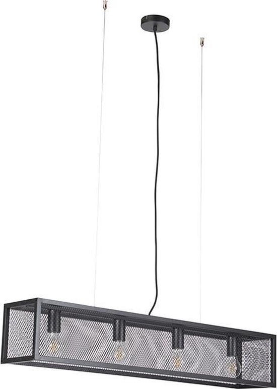 QAZQA cage_wire - Industriele Dimbare LED Smart Hanglamp eettafel incl. wifi met Dimmer voor boven de eettafel | in eetkamer - 4 lichts - L 99.5 cm - Zwart - Industrieel - Woonkamer