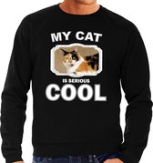 Lapjeskat katten trui / sweater my cat is serious cool zwart - heren - katten / poezen liefhebber cadeau sweaters S