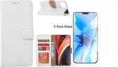 iPhone 12 Mini hoesje - bookcase / wallet cover portemonnee Bookcase Wit + 2x tempered glass / Screenprotector