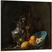 Dibond - Oude meesters - Stilleven: zilveren kan & porseleinen kom, Willem Kalf - 100x100cm Foto op Aluminium (Met Ophangsysteem)