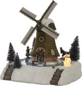 Luville Kerstdorp Miniatuur Schaatsen bij de Molen - L24 x B24 x H28 cm