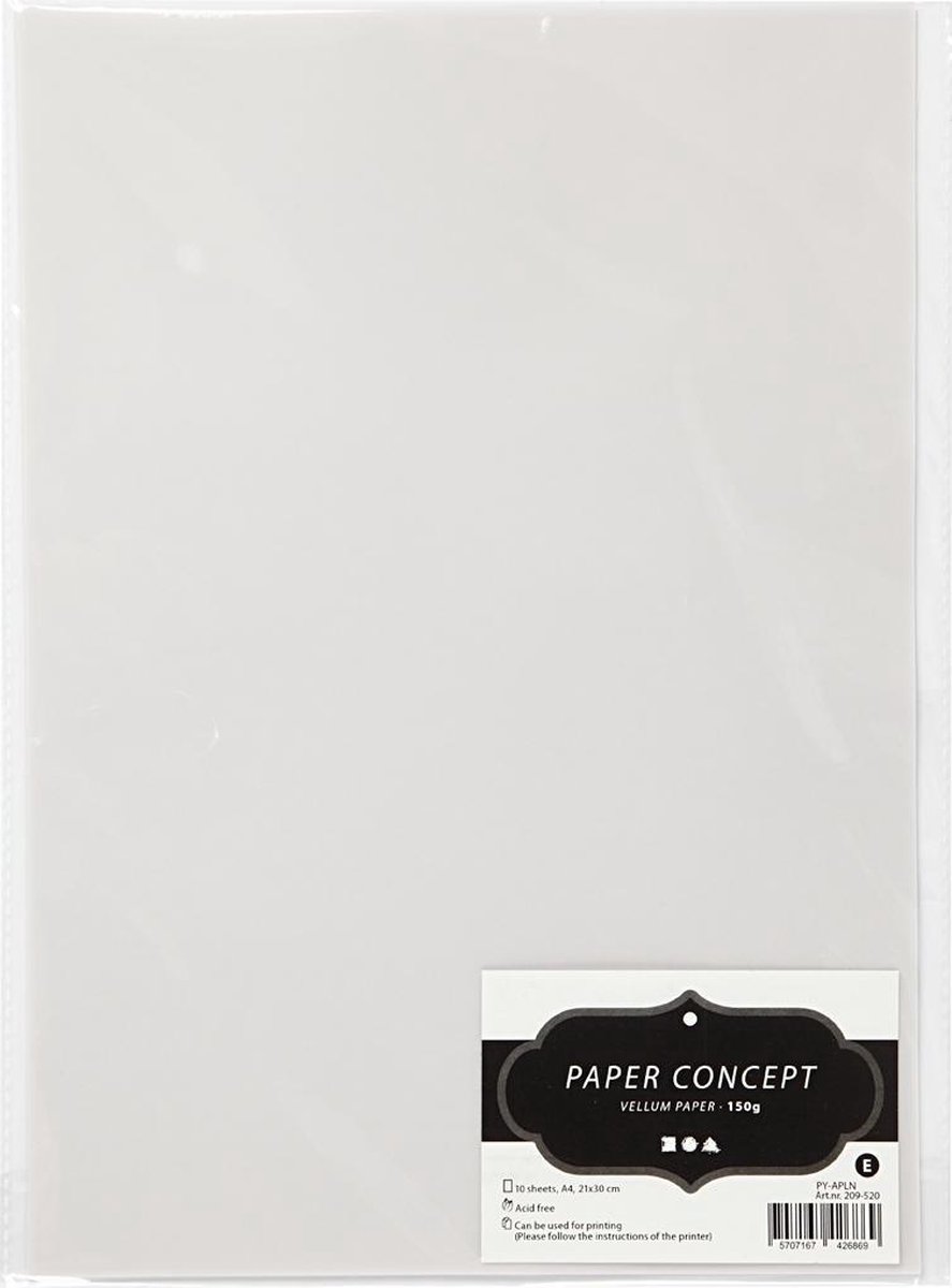 Papier Parchemin Blanc Neutre A4 210x297mm 160g/m² Paquet de 12 Feuilles